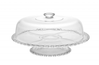 PRATO PARA BOLO CRISTAL BOLINHA COM TAMPA